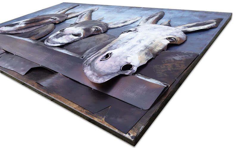Metalen Schilderij 3D Ezels Gave Specials
