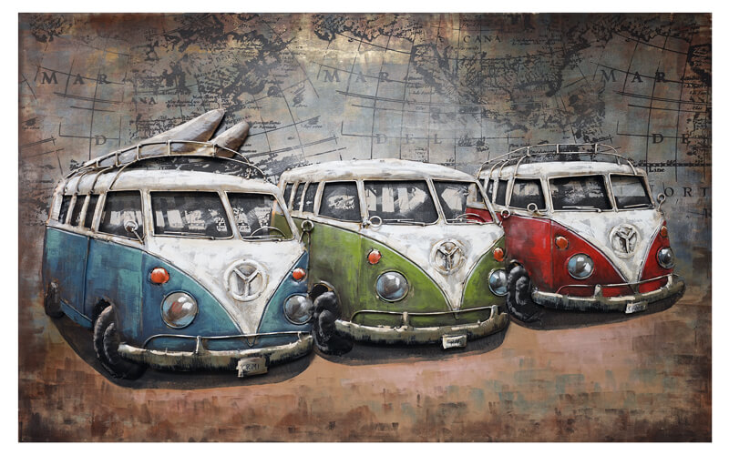 Metalen Schilderij 3D VW Busjes Gave Specials